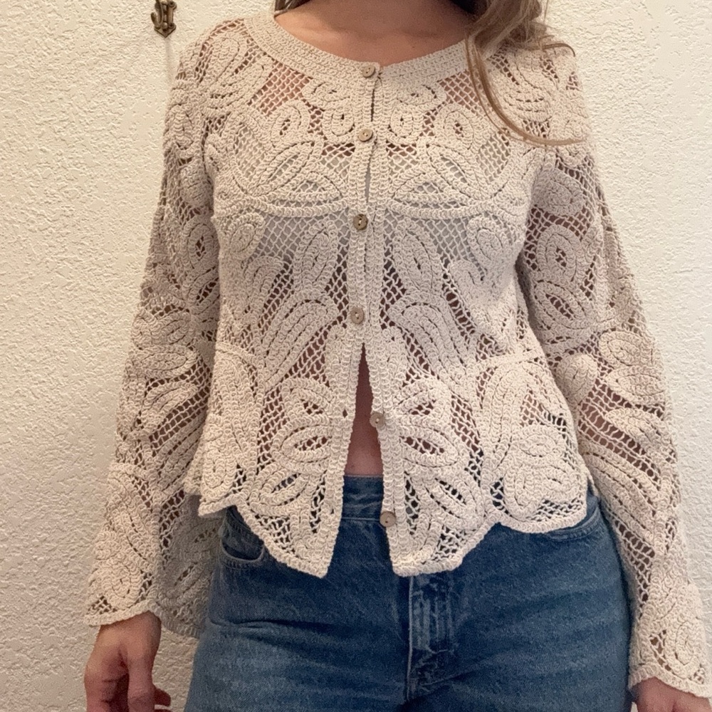 Lace Button up Crochet Women Top